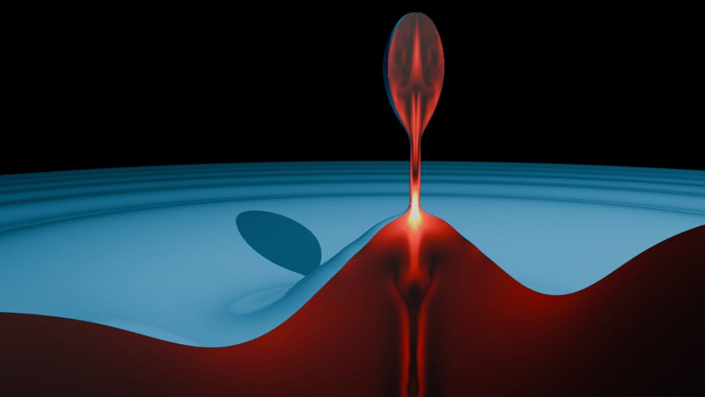 Graphic rendering of liquid surface bubble bursting