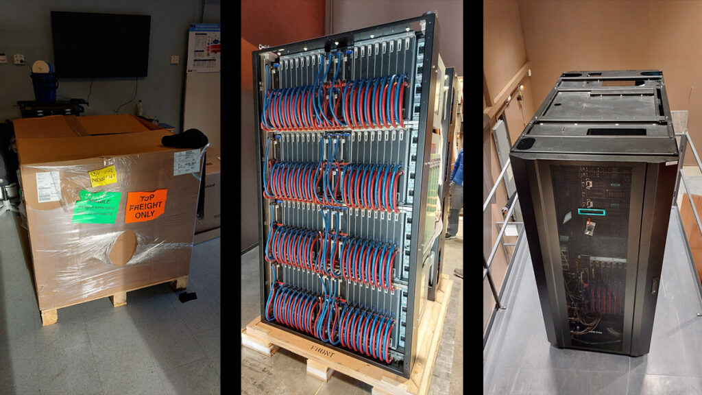 Collage with computer hardware and cardboard box